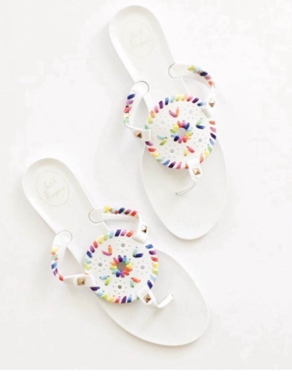 Jack Rogers Georgica Sandals Size 9 Jelly White rainbow flip Flops